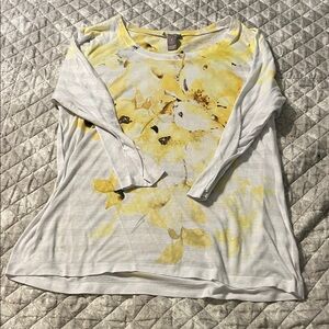 💐🪻3/$10🪻💐 Chico's Yellow and White Floral Long Sleeve Top